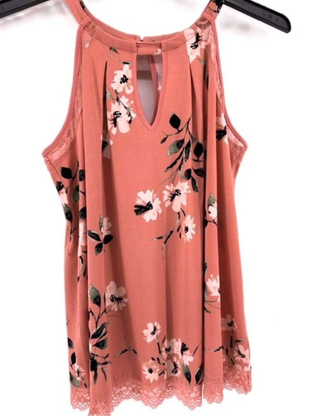 Torrid Goddess Tank Top Size M/L 00 10 Halter Keyhole Lace Trim Floral Stretch